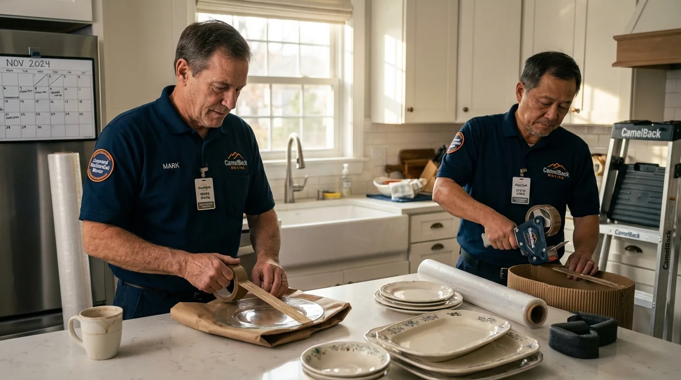 Professional crew packing kitchen dishware in Holgate, OH